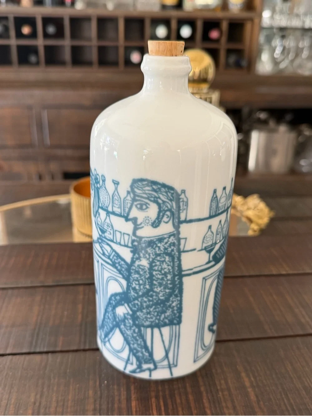 Mid-Century Modern Altenkunstadt Porcelain Decanter Bar Scene White Decanter VTG